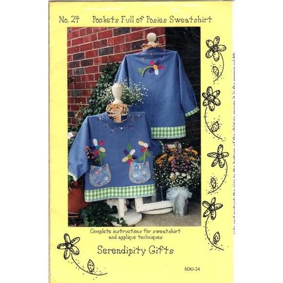Serendipity Gift Misses Pocket Full of Posies Applique Sweatshirt Sewing Pattern - Picture 1 of 1